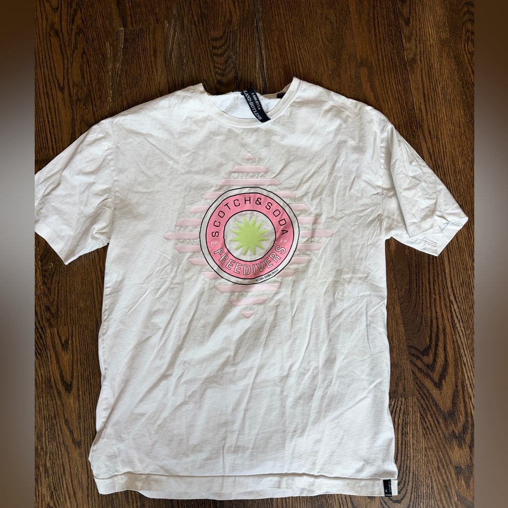 Scotch & Soda T Shirt Mens Medium White Graphic Logo Crewneck Casual